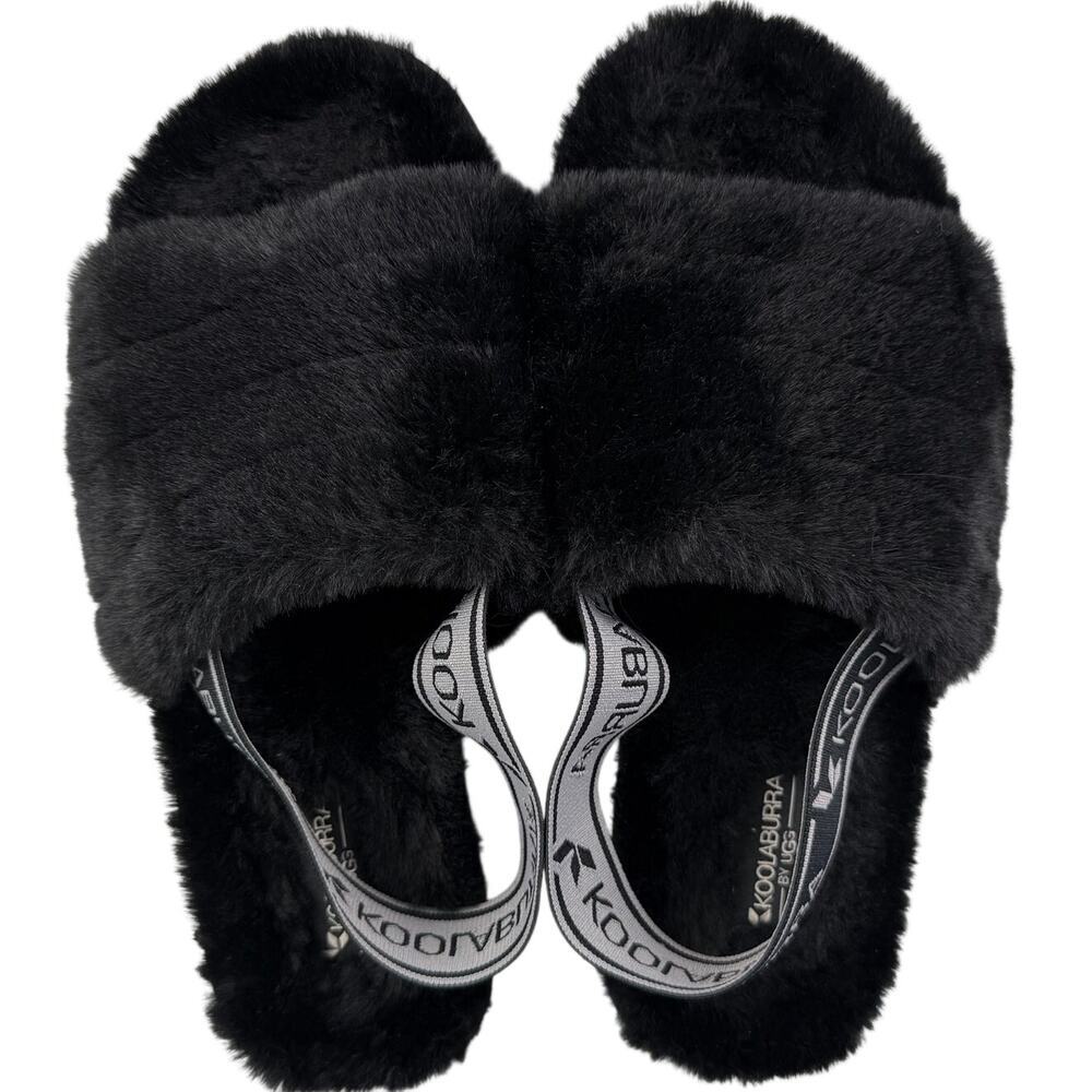 Koolaburra Ugg Faux Fur Back Strap Slide Slippers Black Size 7 - Picture 2 of 7